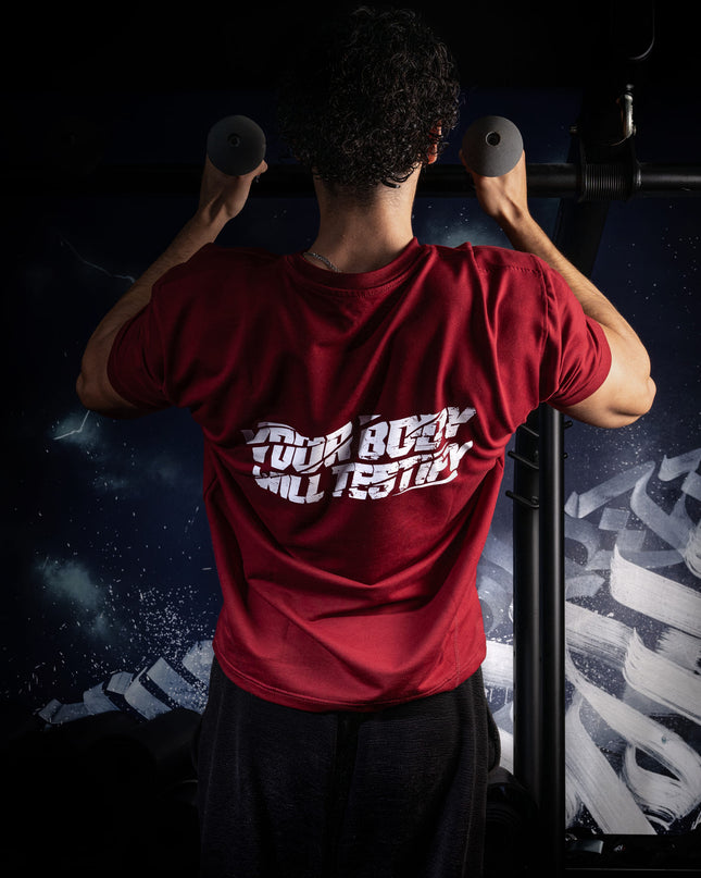 Performance Tee "Your body will testify" Burgundy